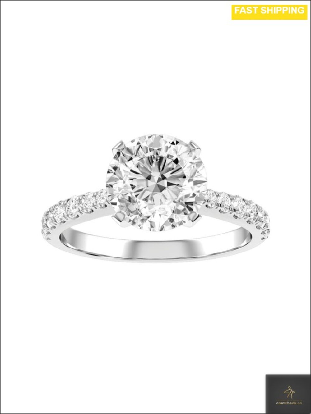 3.2 ctw Moissanite Engagement Ring Platinum Plated Silver Women